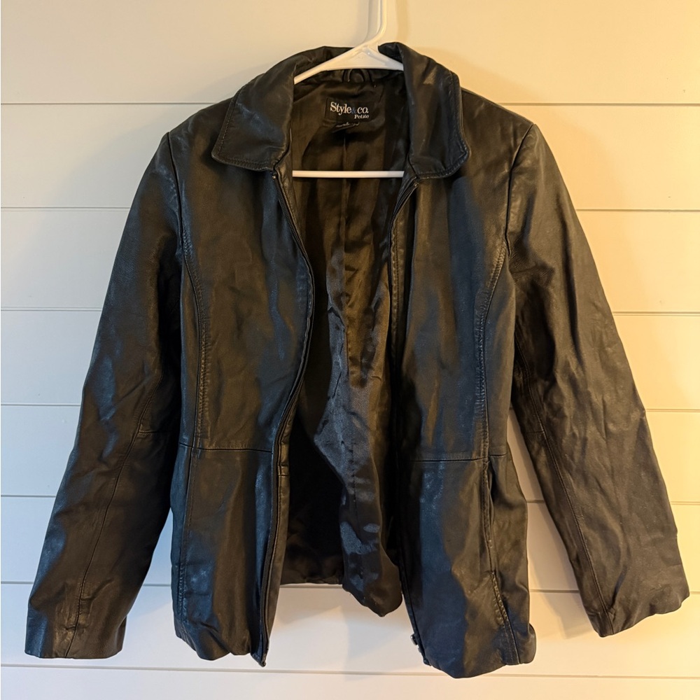 Style & Co. Black Leather Jacket Size S Petite